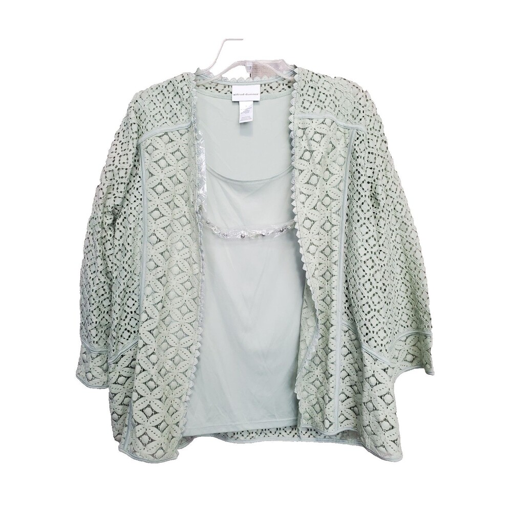 Alfred Dunner Mint Green Lace Cardigan w/Attached Shell & Necklace Size LGE NWOT